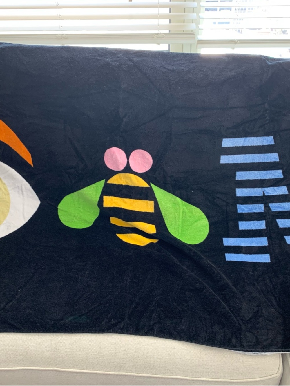 100% Cotton Beach Towel with Colorful Bee Graphic